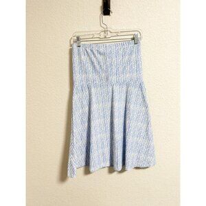 Gingy Flared Midi Skirt Drop Waist Pull‎ On Made In USA Herringbone Blue Medium